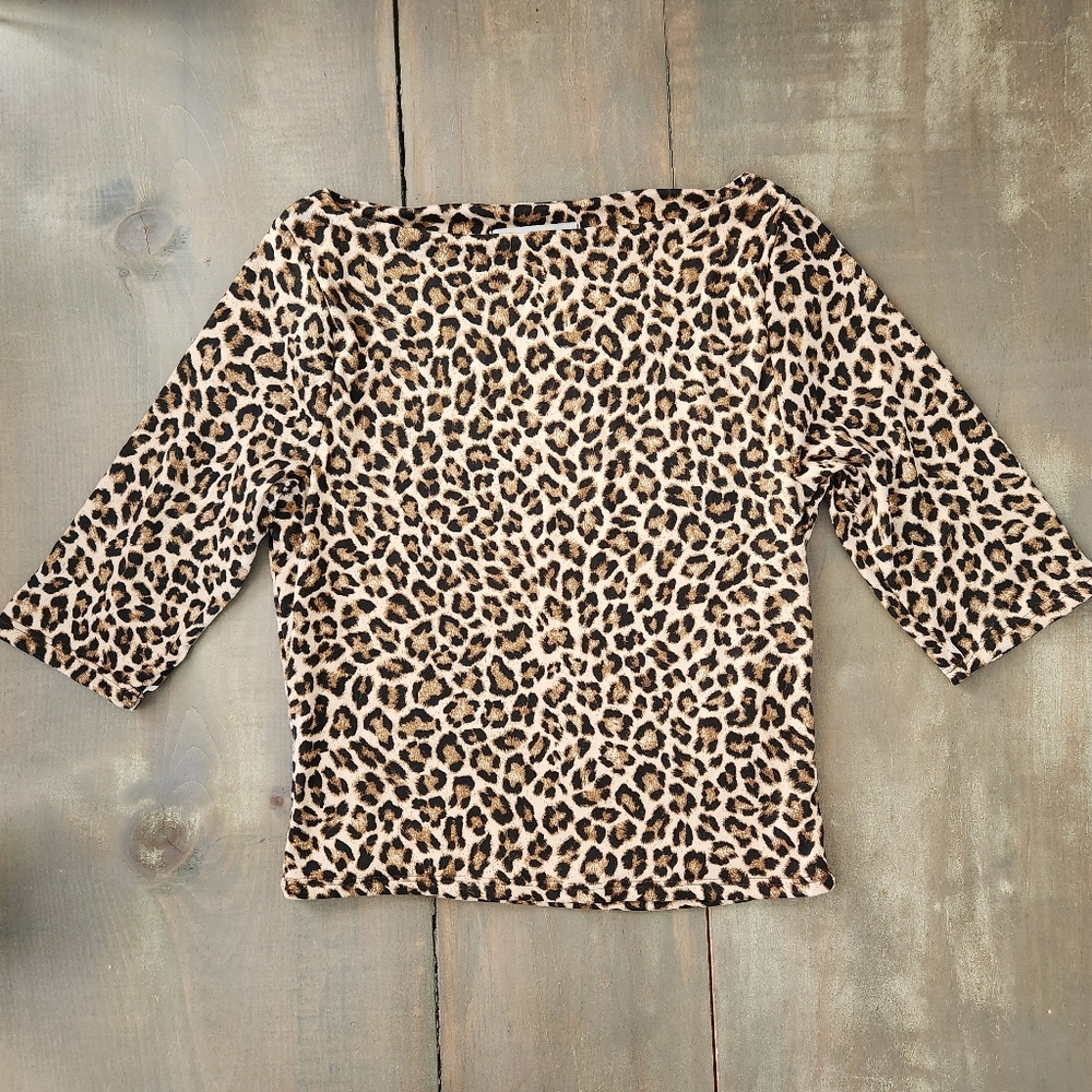 Gaze Leopard Print Boat-Neck Top – Size Medium